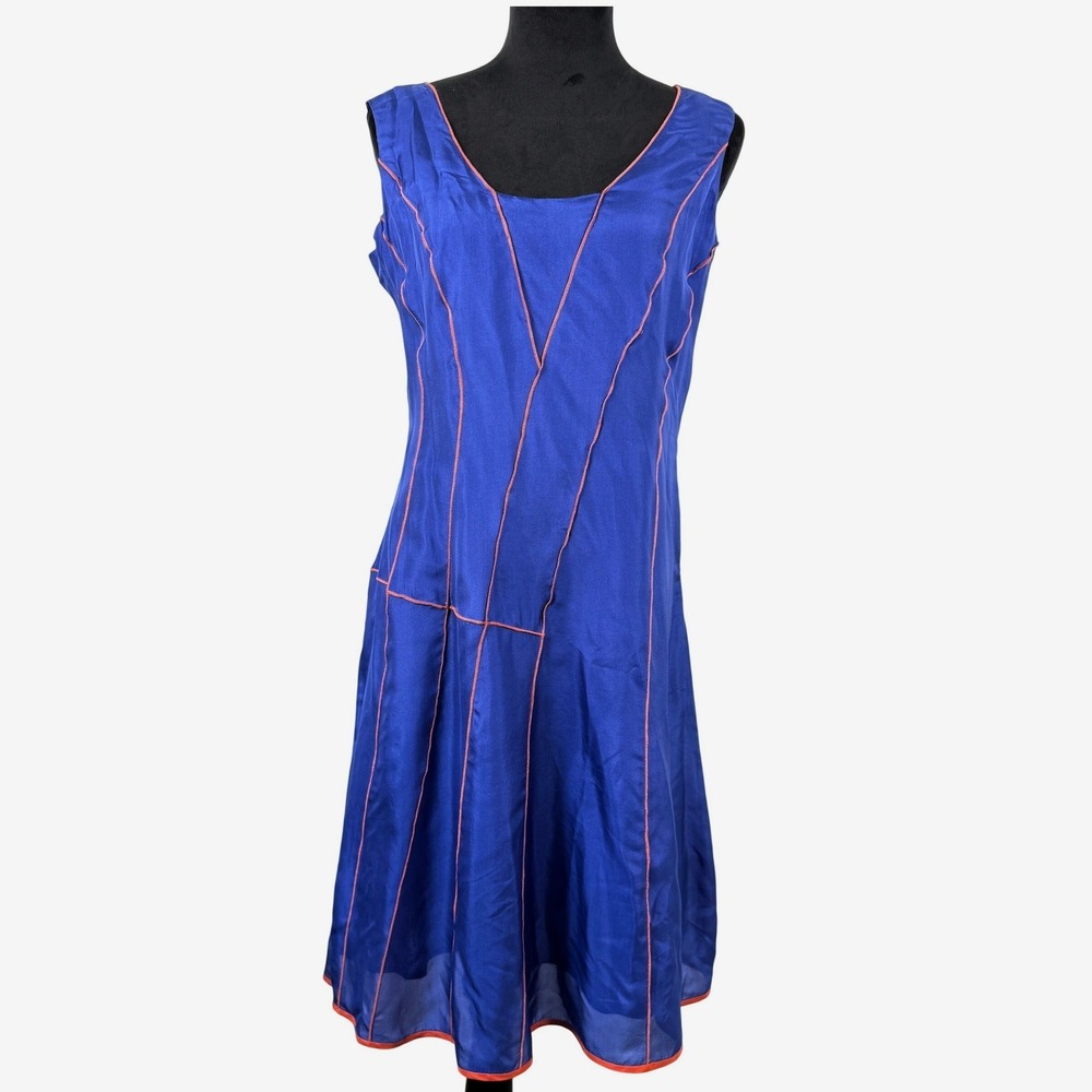 Sundance Silk Midi Dress Womens 6 Blue Orange Lightweight Boho Art to Wear Indie